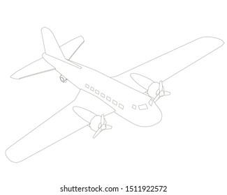 The contour of a passenger plane. View isometric. Vector illustration.