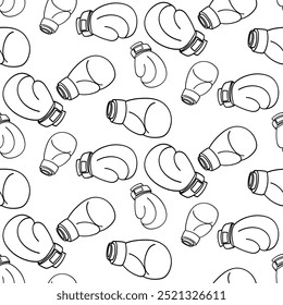 contour pattern of boxing accessories for training. Boxing gloves in different sizes and positions. The texture of sporting goods in black and white colors. Contoured seamless texture. Contrasting