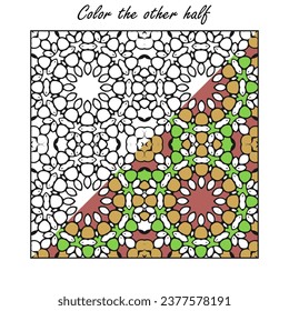 A contour pattern divided into two halves, one of which is colored, and the other needs to be painted. Version No. 10. Vector illustration