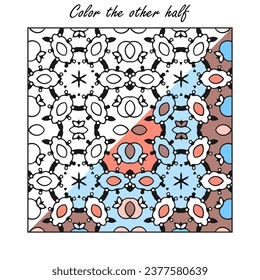 A contour pattern divided into two halves, one of which is colored, and the other needs to be painted. Version No. 5. Vector illustration