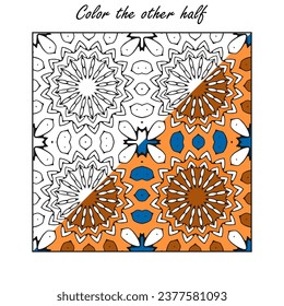 A contour pattern divided into two halves, one of which is colored, and the other needs to be painted. Version No. 2. Vector illustration