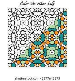 A contour pattern divided into two halves, one of which is colored, and the other needs to be painted. Version No. 9. Vector illustration