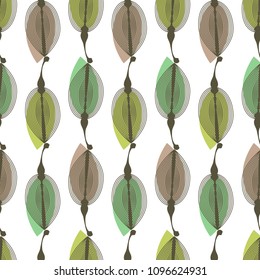Contour pattern of flying leaves. Seamless illustration with botanical floral backgrounds.