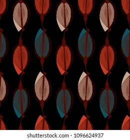 Contour pattern of flying leaves. Seamless illustration with botanical floral backgrounds.