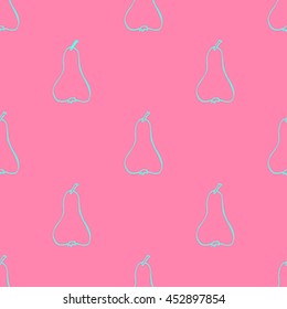 The contour of the pear on a plain pale pink background. Perfect for your business. For packaging, jams, compotes, juices. Vector.Seamless pattern.