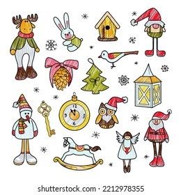 contour and pencil drawings New Year s, Christmas decorations