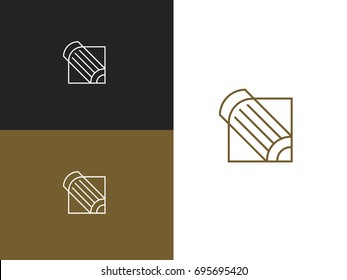 Contour pencil icon. Isolated abstract line vector logo.