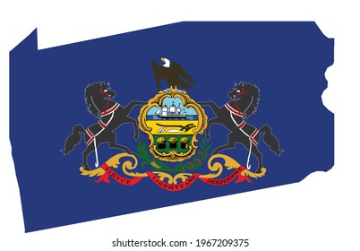 The contour of Pennsylvania with flag,federal state of United States