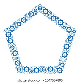 Contour Pentagon composition of cog wheels. Vector cog wheel icons are organized into contour pentagon figure.