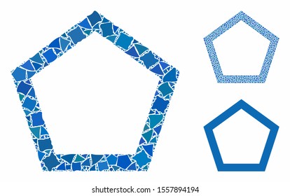 Contour pentagon composition of humpy items in different sizes and color tones, based on contour pentagon icon. Vector humpy parts are composed into composition.