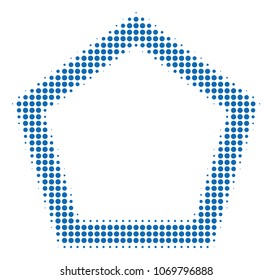 Contour Pentagon halftone vector pictogram. Illustration style is dotted iconic Contour Pentagon icon symbol on a white background. Halftone texture is circle items.