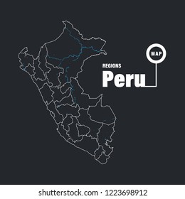 Contour of Peru map regions background