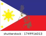 Contour of Philippines on National flag. Сountry shape on National flag background.