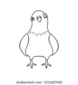 Contour Pigeon, City Bird. Cartoon Funny Pigeon With A Suspicious Look. Vector Illustration Isolated On A White Background. For Coloring Book Page.