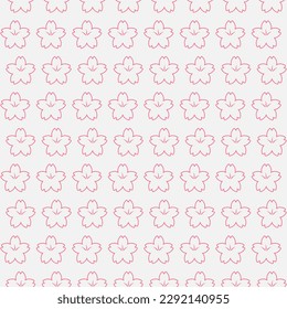 Contour pink Sakura flowers on a gray background. Seamless Japanese pattern. Petal and pistil flowers. Spring bloom in Japan. Vector illustration.