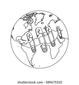 contour planet earth safety pin icon, vector illustraction design