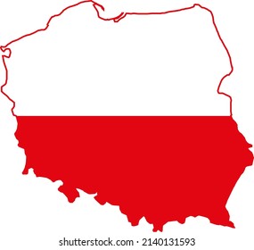 die Staatsgrenzen Polens zu erreichen; Linien, Vektorkarte mit nationalen Flaggenfarben auf weißem Hintergrund