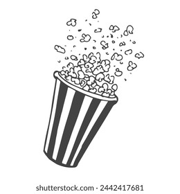 Contour popcorn icon. Hand drawn cartoon illustration of food in cinema. American symbol of snack in doodle style.