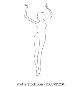 Contour portrait of an adult full-length girl isolated by a white background.