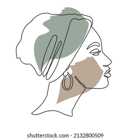 Contour portrait of an African woman in a headdress