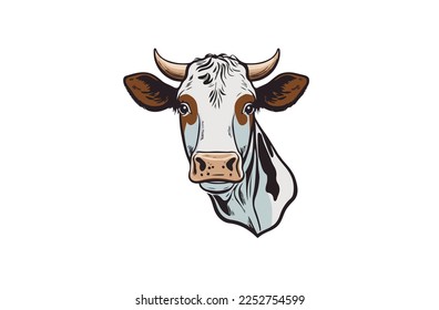Contour portrait of a cartoon cow on a white background. Vector illustration