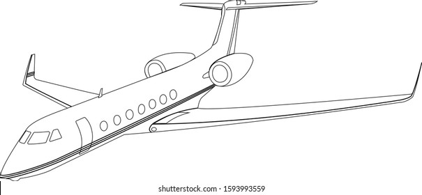 The contour private passenger plane white background  A modern aircraft and two jet engines in the rear the fuselage  Vector illustration 