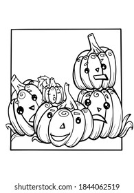 calabazas de contorno con diferentes emociones libro de coloreo vacaciones aislado en trazo blanco vectorial de impresión doodle dibujo hecho a mano para niños halloween ilustración