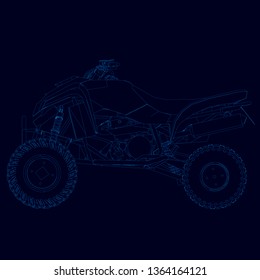 Contour of the quad of blue lines on a dark background. Side view. Vector illustration