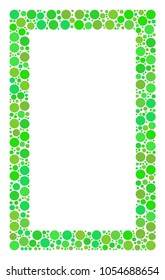 Contour Rectangle collage of filled circles in various sizes and fresh green color tones. Vector dots are combined into contour rectangle collage. Fresh design concept.