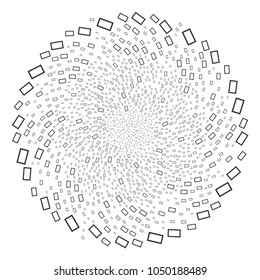 Contour Rectangle swirl spheric cluster. Object curl combined from scattered contour rectangle items. Vector illustration style is flat iconic symbols.