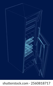 Contour refrigerator is open and empty. Vector illustration