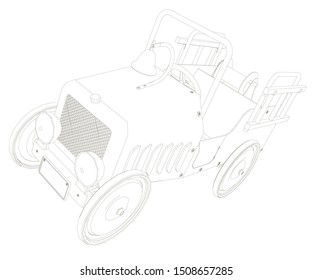 Contour retro car. An old car without a roof. Perspective view. Vector illustration.