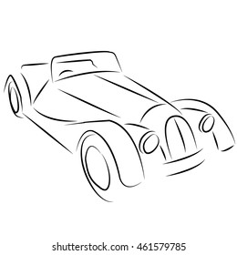 Contour retro car. Vector illustration drawn by hand.