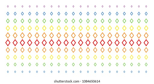Contour Rhombus icon spectrum halftone pattern. Vector items organized into halftone grid with vertical rainbow colors gradient. Designed for backgrounds, covers, templates and abstraction concepts.