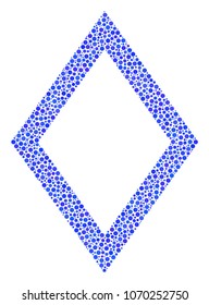 Contour Rhombus mosaic of small circles in different sizes and color tones. Dots are grouped into contour rhombus vector collage. Dotted vector design concept.