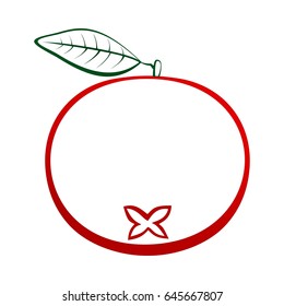 Contour of ripe red cranberry with green stem and green leaf on white background. Ripe autumn natural home made fruits 
