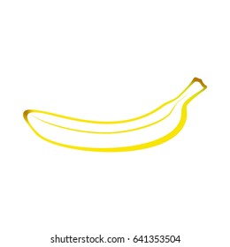 Contour of ripe yellow banana with green stem with brown on white background. Ripe summer natural home made fruits 