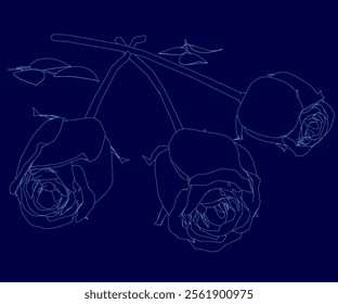 Contour Rose flower of blooming plant. Garden rose isolated icon of blossom, petal and bud with stem and leaf for romantic floral decoration, wedding bouquet and valentine greeting card.