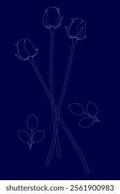 Contour Rose flower of blooming plant. Garden rose isolated icon of blossom, petal and bud with stem and leaf for romantic floral decoration, wedding bouquet and valentine greeting card. Front view