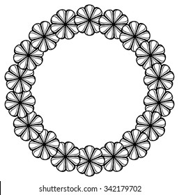 Contour round frame with decorative flowers