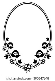Contour round frame with ladybugs silhouettes. 