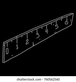 Contour ruler on a black background. Wooden ruler. Hand drawn centimeter ruler.