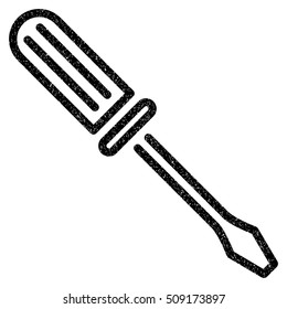 Contour Screwdriver grainy textured icon for overlay watermark stamps. Flat symbol with dirty texture. Dotted vector black ink rubber seal stamp with grunge design on a white background.