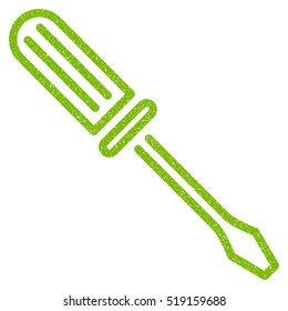 Contour Screwdriver grainy textured icon for overlay watermark stamps. Flat symbol with dirty texture. Dotted vector eco green ink rubber seal stamp with grunge design on a white background.