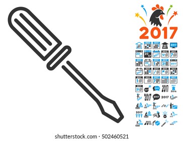 Contour Screwdriver pictograph with bonus 2017 new year pictograph collection. Vector illustration style is flat iconic symbols,modern colors, rounded edges.