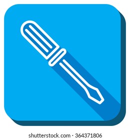 Contour Screwdriver vector icon. Style is rounded square light blue button with long shadows. Symbol color is white.