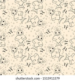 contour seamless childrens illustration little whale hugs heart I love you  checkered greeting card design for Valentines day vector EPS 10