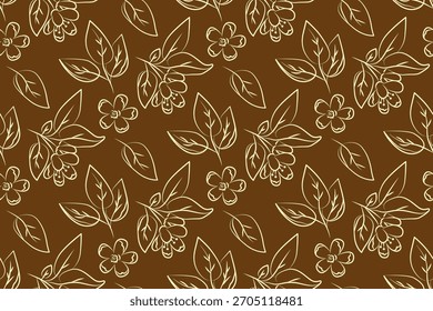 contour Seamless Floral Pattern with Leaves and Flowers Vector
