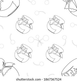 Patrón transparente de contorno de tarro de miel. Ilustración vectorial aislada en un fondo blanco. Textura para tejidos, textiles, menús, embalajes, sitios web, etc.
