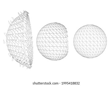 Contour with a sequence of exploding a sphere isolated on a white background. Vector illustration